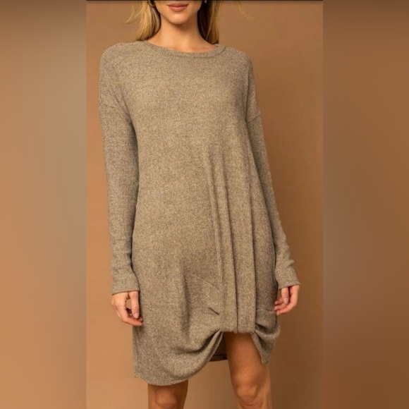 New Gilli Twisted Ribbed Long Sleeve Brown/Taupe/Neutral Dress - Picture 4 of 6